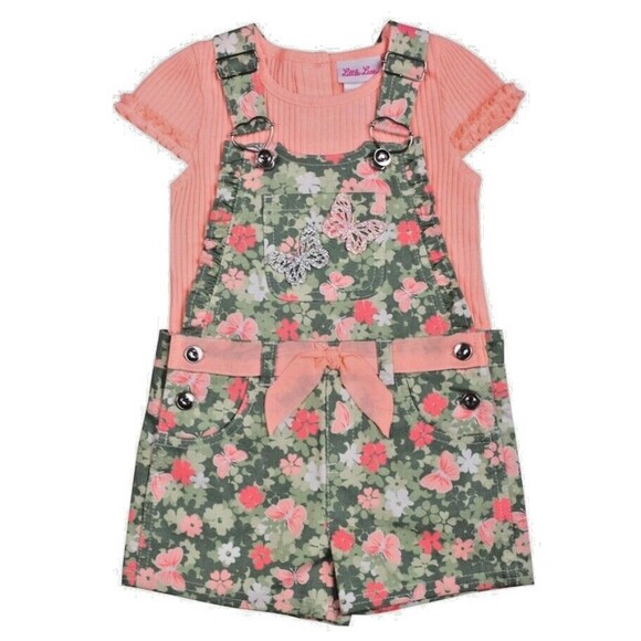 Little Lass NWT 3T 2 Piece Floral Butterfly Overall Set - Picture 1 of 3